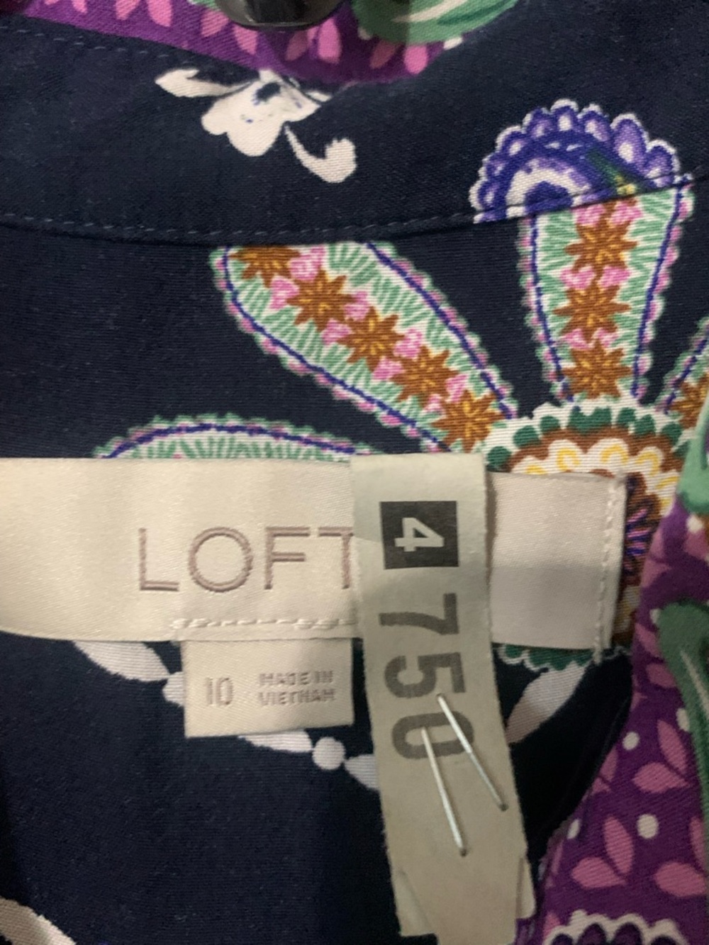 LOFT Navy Floral Paisley Long-Sleeve Shirt Dress - Picture 3 of 6